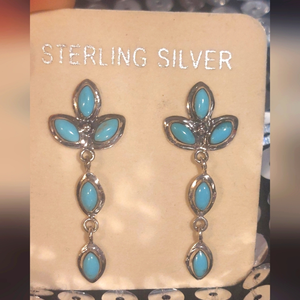 Turquoise southwest inspo signed sterling silver earrings